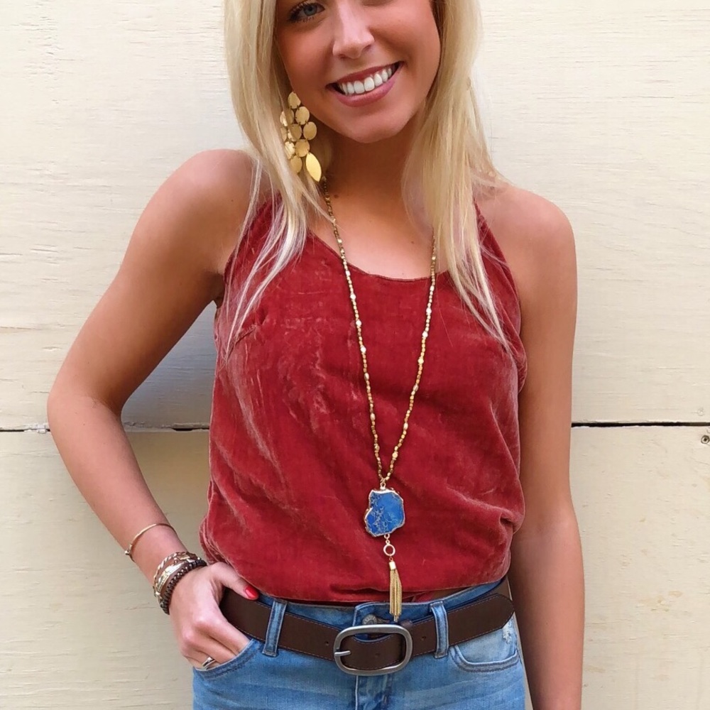 rust (pictured) velvet spaghetti strap tank